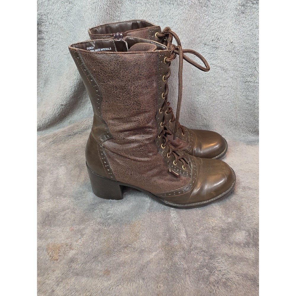 VTG Y2K Mudd Boots Size 9.5 M Brown Chunky Side Zip Victorian Steampunk